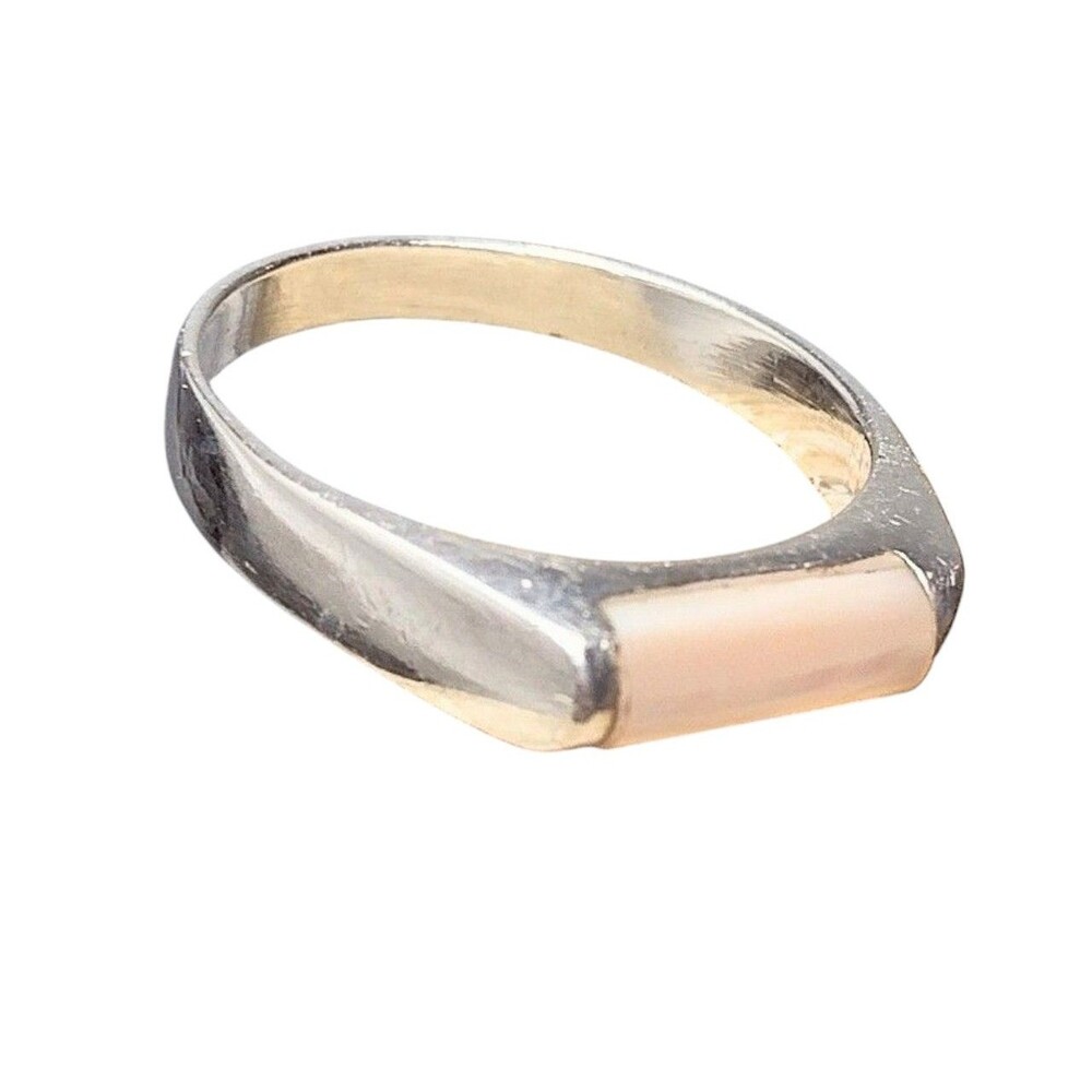 Sterling Silver Pink Mother of Pearl Flat Ring Size 9 Modernist Vintage